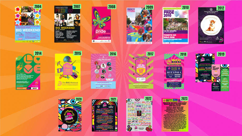 A series of Gay Village Party posters 2009-2023