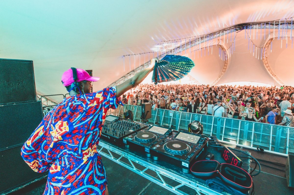 DJ Paulette doing a show and fanning an ecstatic crowd